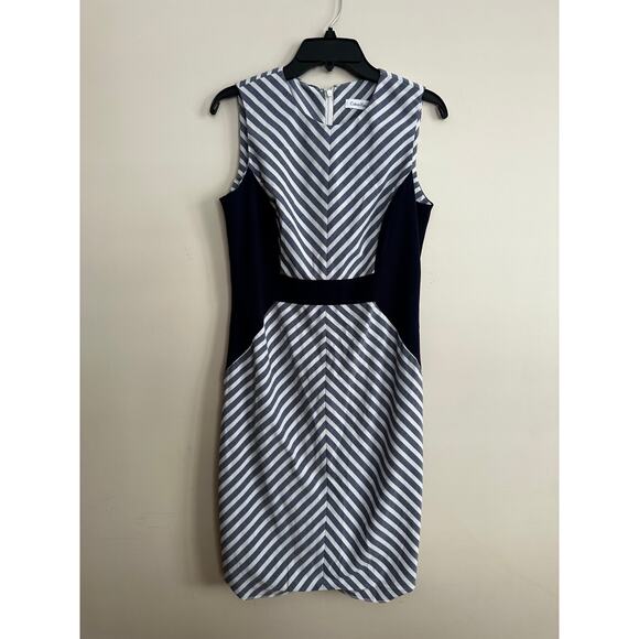 Calvin Klein Dresses & Skirts - Calvin Klein Size 6 Blue White Striped Sheath Dress Navy Colorblock